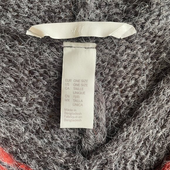 One Size H&M gray burnt orange alpaca-blend hooded poncho - Picture 6 of 10